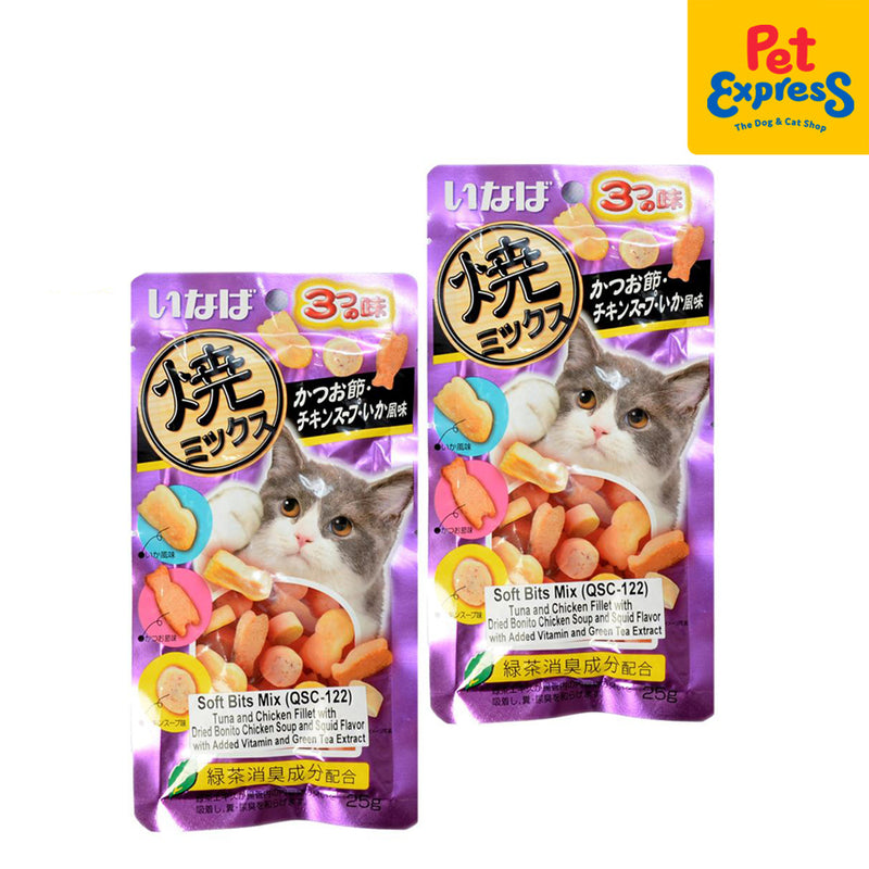 Inaba Soft Bits Mix Tuna and Chicken Fillet Squid Cat Treats 25g (QSC-122) (2 packs)