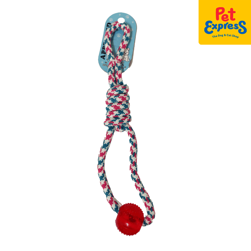 Approved Knotted Houndstooth Loop with Spike Ball Pink Blue Dog Toy_front