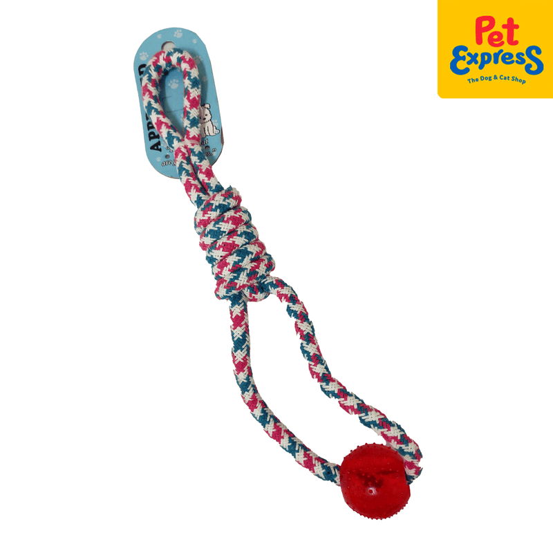 Approved Knotted Houndstooth Loop with Spike Ball Pink Blue Dog Toy_side