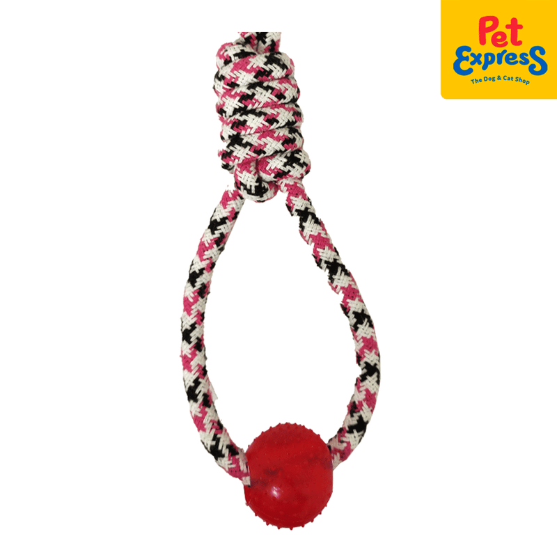 Approved Knotted Houndstooth Loop with Spike Ball Pink Black Dog Toy_detail