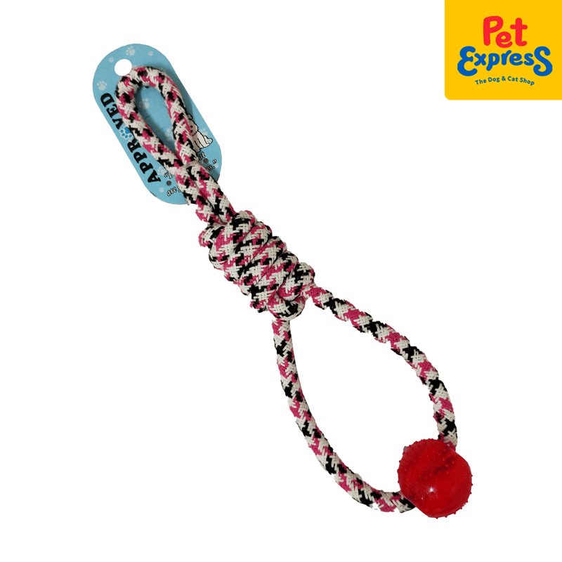 Approved Knotted Houndstooth Loop with Spike Ball Pink Black Dog Toy_side