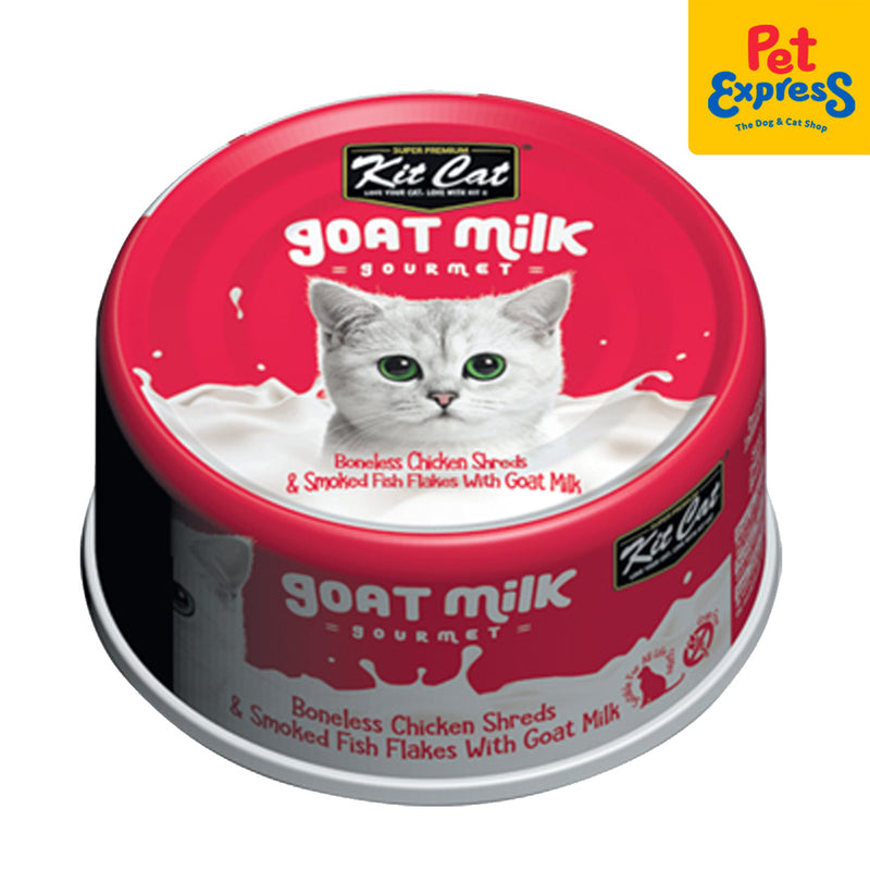 Kit Cat Goat Milk Gourmet Chicken and Smoked Fish Wet Cat Food 70g (6 cans)