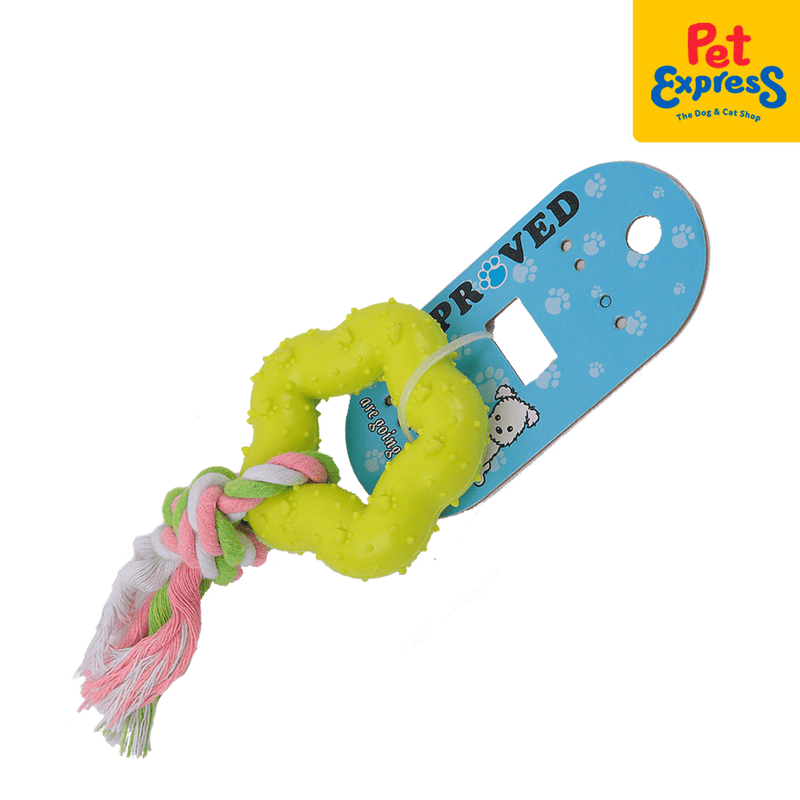 Approved Teether Star with Rope Dog Toy Yellow Green_side