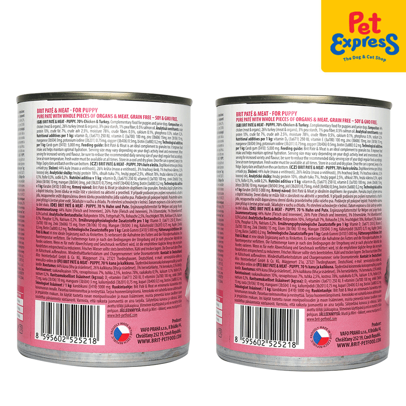 Brit Pate and Meat Puppy Chicken and Turkey Wet Dog Food 400g (2 cans)