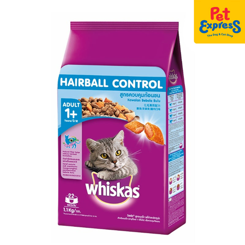 Whiskas Adult Chicken and Tuna Hairball Control Dry Cat Food 1.1kg_front