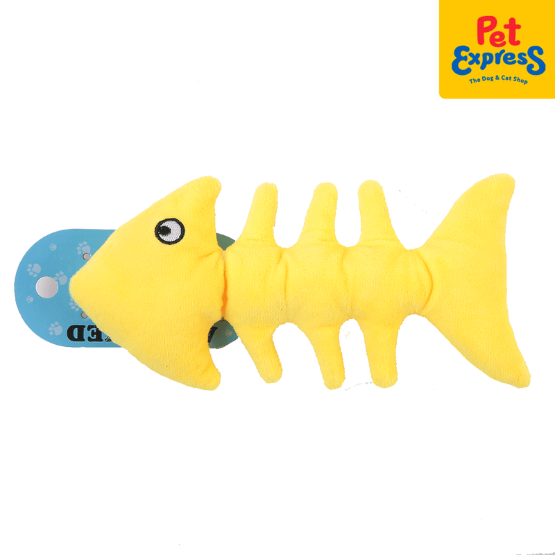 Approved Plush Fish Bone Dog Toy Yellow_front