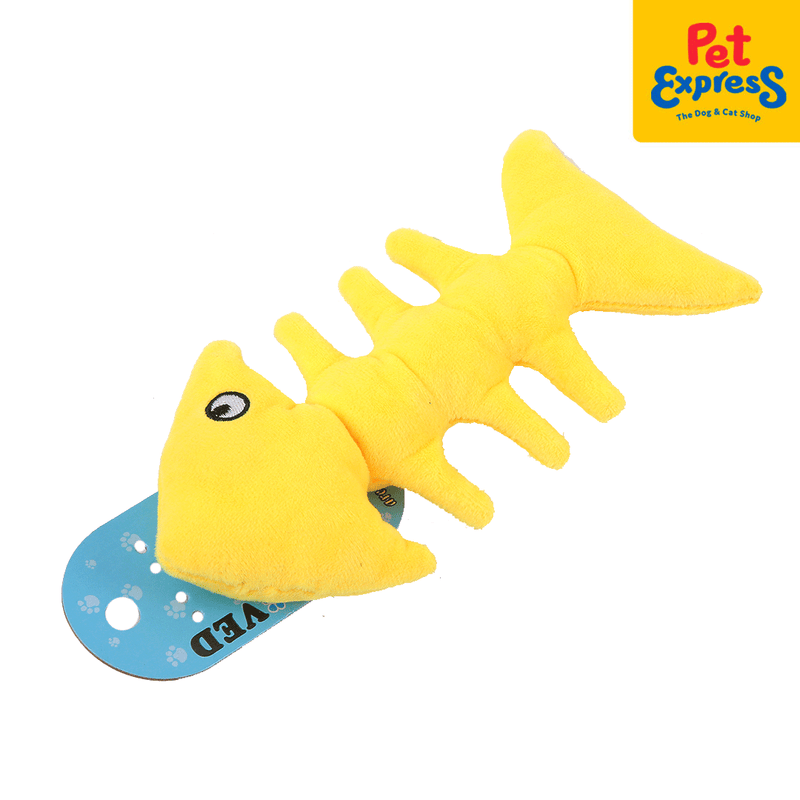 Approved Plush Fish Bone Dog Toy Yellow_side