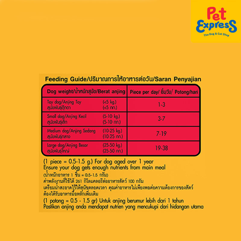 Pedigree Tasty Bites Chewy Cubes Beef Dog Treats 50g_feeding guide