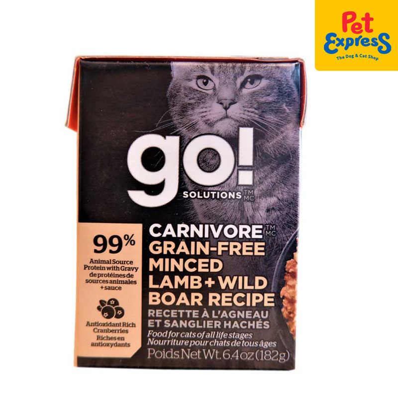 Go! Solutions Carnivore Grain Free Minced Lamb and Wild Boar Recipe Tetra Pack Wet Cat Food 182g