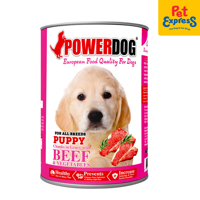 Power Dog Puppy Chunks in Gravy with Beef and Vegetables Wet Dog Food 405g (2 cans)