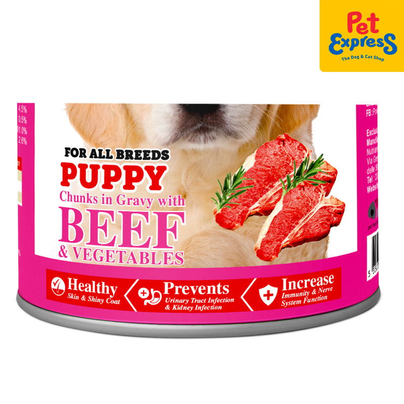 Power Dog Puppy Chunks in Gravy with Beef and Vegetables Wet Dog Food 405g (2 cans)
