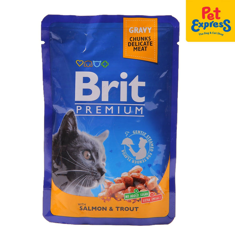 Brit Premium Salmon and Trout Wet Cat Food 100g (24 pouches)_front