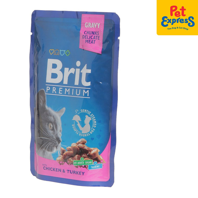 Brit Premium Chicken and Turkey Wet Cat Food 100g (24 pouches)_side
