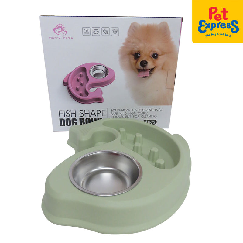 Approved Dog Bowl Fish Shape Green 4134