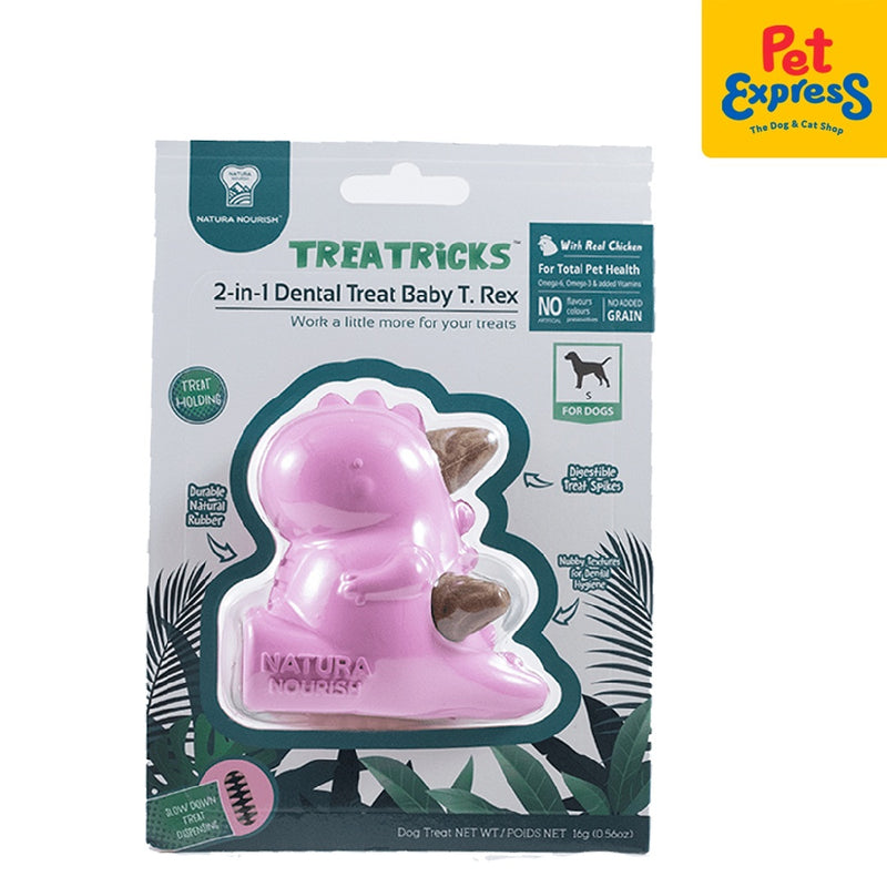 Natura Nourish Treatricks 2-in-1 Baby T-Rex Treats Dispensing Dog Toy Pink