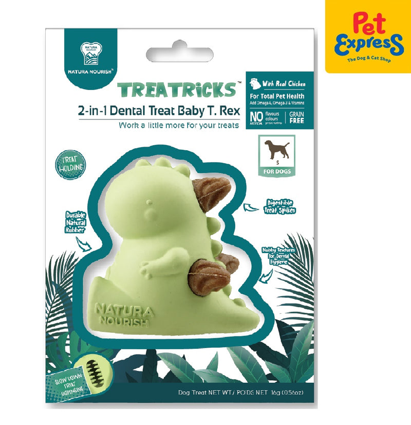 Natura Nourish Treatricks 2-in-1 Baby T-Rex Treats Dispensing Dog Toy Green