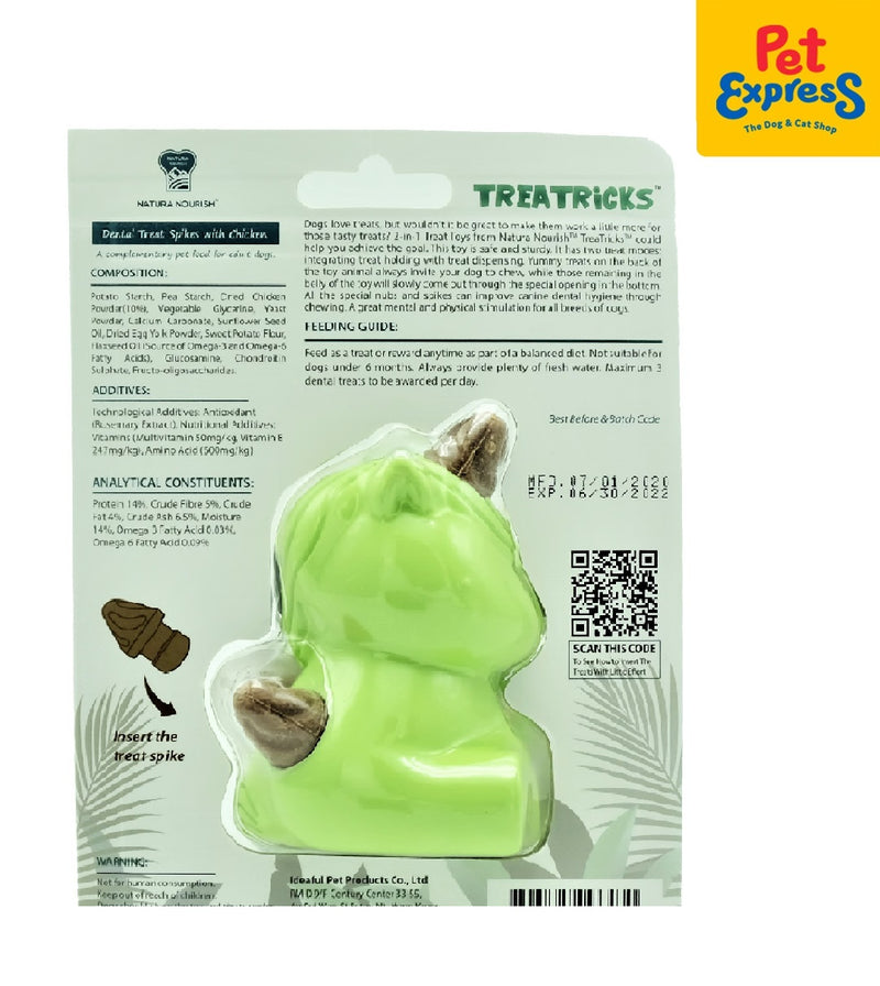 Natura Nourish Treatricks 2-in-1 Baby T-Rex Treats Dispensing Dog Toy Green