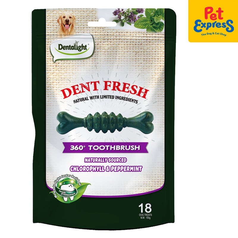 Dentalight Dent Fresh 360° Toothbrush Peppermint Fresh Breath Dog Treats 18s 150g