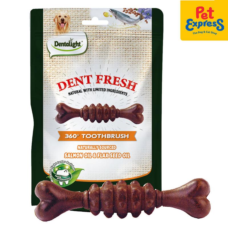 Dentalight Dent Fresh 360° Toothbrush Salmon Flaxseed Coat Care Dog Treats 18s 150g