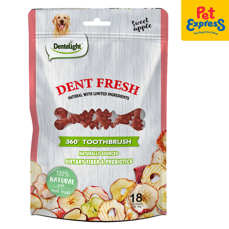 Dentalight Dent Fresh 360° Toothbrush Prebiotics Sweet Apple Dog Treats 18s 150g