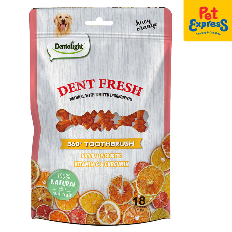 Dentalight Dent Fresh 360° Toothbrush Immunity Boost Orange Dog Treats 18s 150g