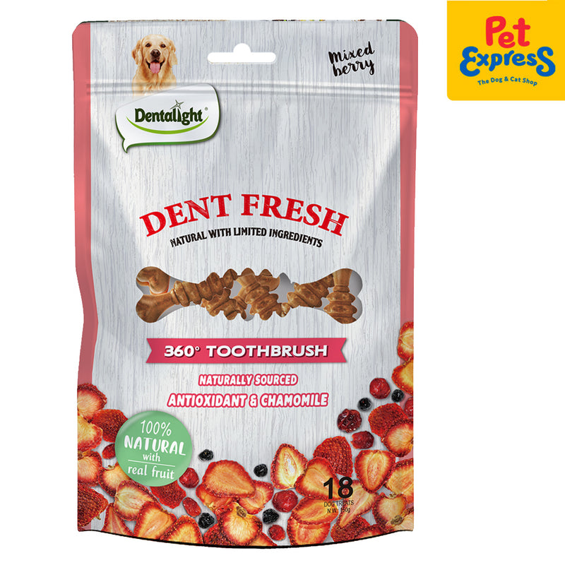 Dentalight Dent Fresh 360° Toothbrush Antioxidant Mixed Berry Dog Treats 18s 150g