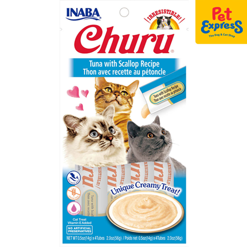 Inaba Churu Tuna with Scallop Recipe Sticks Cat Treats 14gx4 (USA-604B)