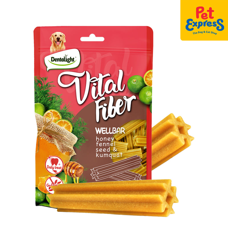 Dentalight Vital Fiber Grain Free Wellbar Stick Honey, Fennel Seed, Kumquat Dog Treats 8s 80g