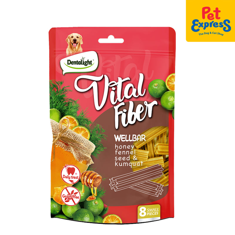 Dentalight Vital Fiber Grain Free Wellbar Stick Honey, Fennel Seed, Kumquat Dog Treats 8s 80g