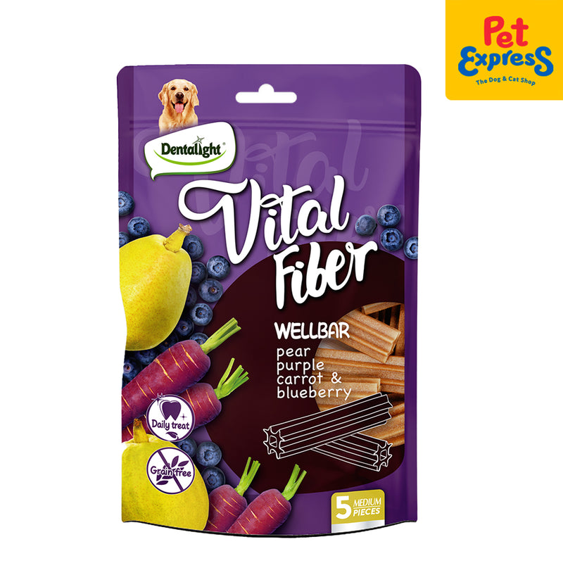 Dentalight Vital Fiber Grain Free Wellbar Stick Pear, Purple carrot, Blueberry Dog Treats 5s 85g