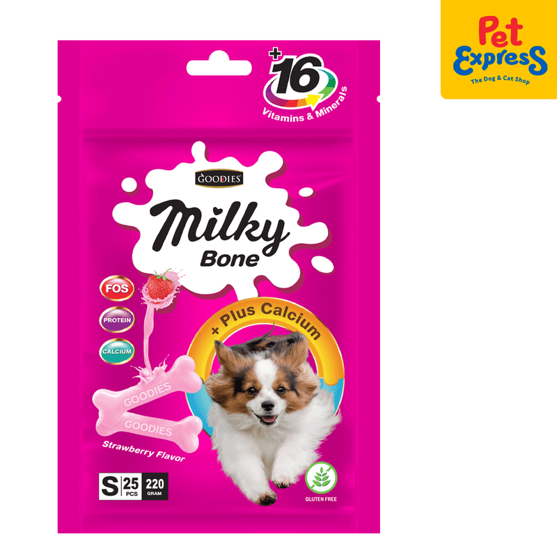Goodies Milky Bone Strawberry Dog Treats 25s 220g_front