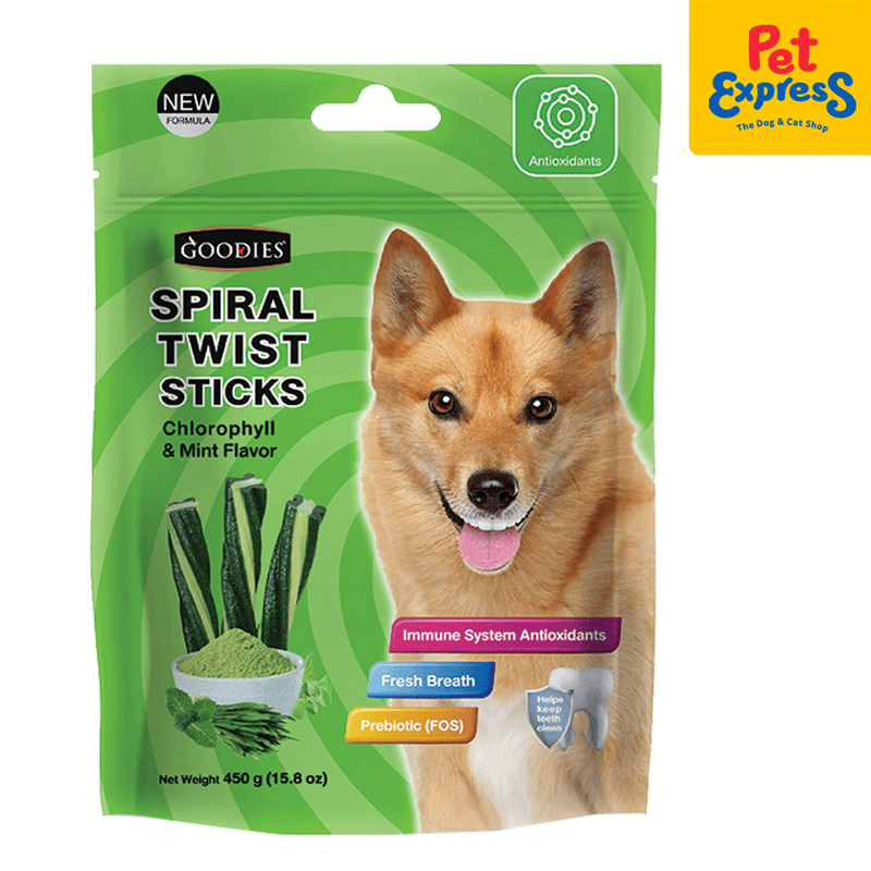 Goodies Spiral Twist Sticks Chlorophyll and Mint Dog Treats 450g_front