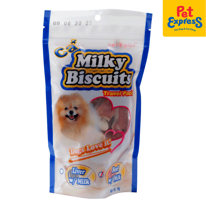 Pet Plus Calcium Milky Biscuit Travel Pack Beef and Milk Dog Treats 70g_front