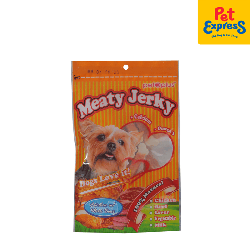 Pet Plus Meaty Jerky Chicken Milk Bone Strips Dog Treats_front