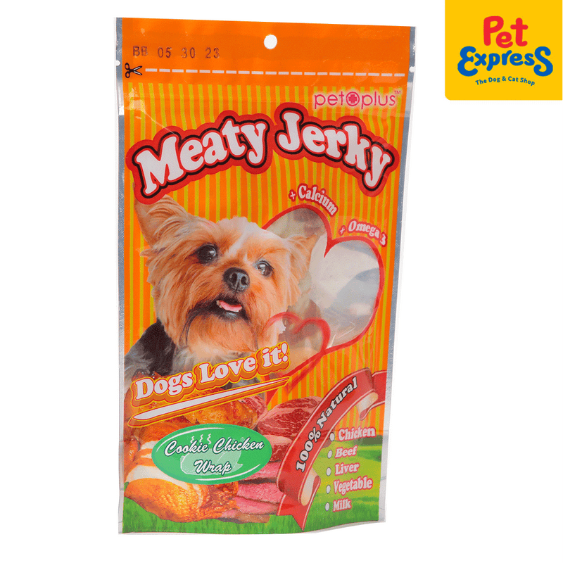 Pet Plus Meaty Jerky Cookie Chicken Wrap Dog Treats_side