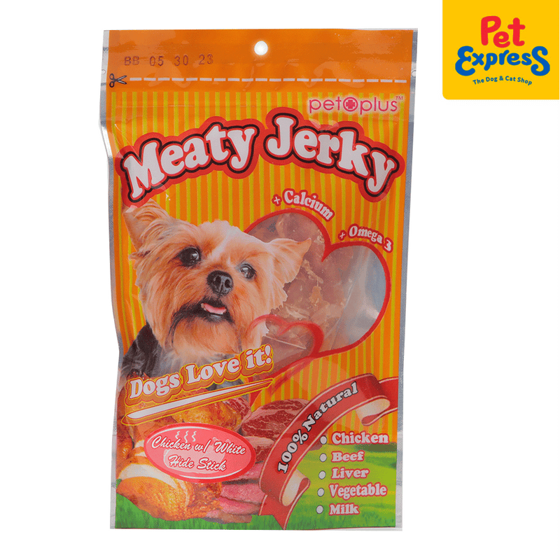 Pet Plus Meaty Jerky Chicken White Hide Stick Dog Treats_front