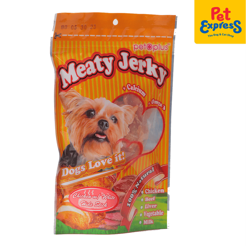 Pet Plus Meaty Jerky Chicken White Hide Stick Dog Treats_side