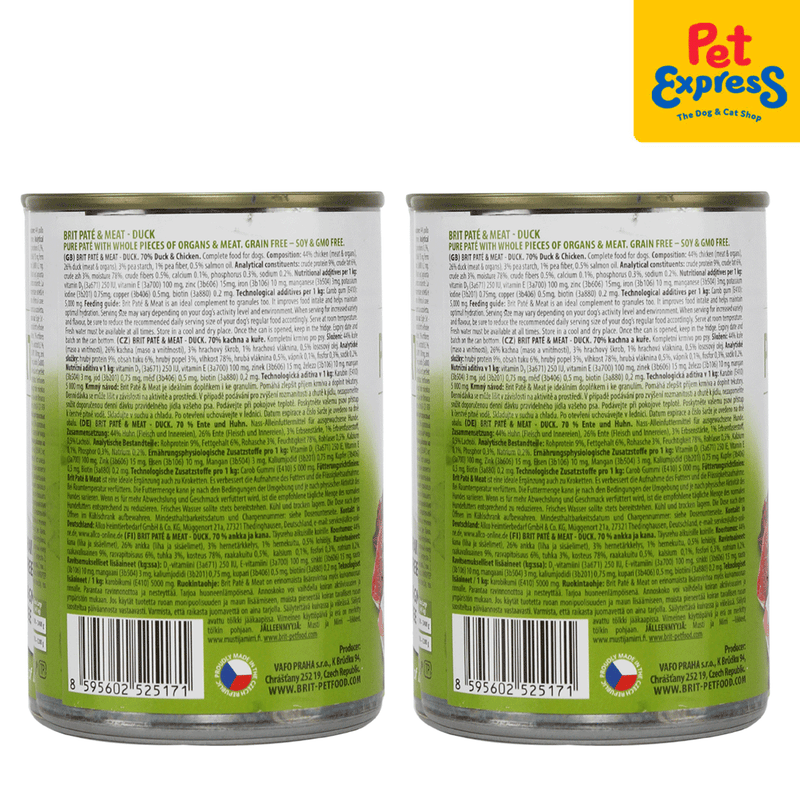 Brit Pate and Meat Duck Wet Dog Food 400g (2 cans)_back