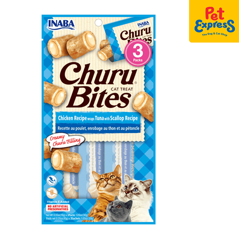 Inaba Churu Bites Chicken Wraps Tuna with Scallop Cat Treats 10gx3 (USA-722B)_front
