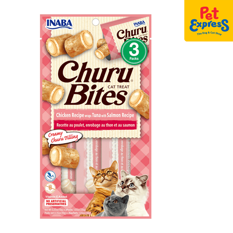 Inaba Churu Bites Chicken Wraps Tuna with Salmon Cat Treats 10gx3 (USA-723B)_front
