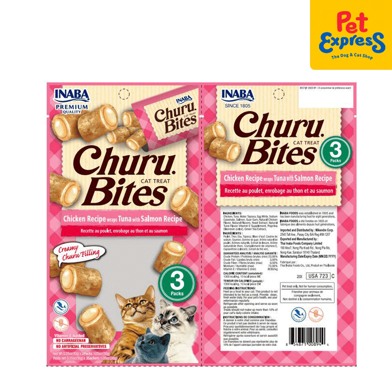 Inaba Churu Bites Chicken Wraps Tuna with Salmon Cat Treats 10gx3 (USA-723B)_packaging