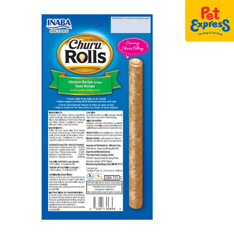 Inaba Churu Rolls Chicken Wraps Tuna Cat Treats 10gx4 (USA-731A)_back
