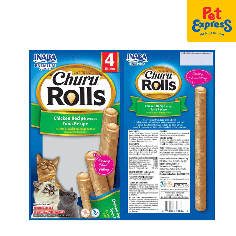 Inaba Churu Rolls Chicken Wraps Tuna Cat Treats 10gx4 (USA-731A)_packaging