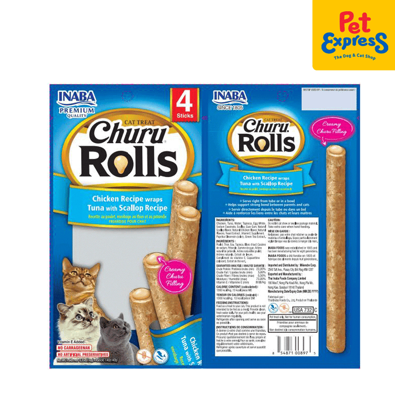 Inaba Churu Rolls Chicken Wraps Tuna with Scallop Cat Treats 10gx4 (USA-732A)_packaging