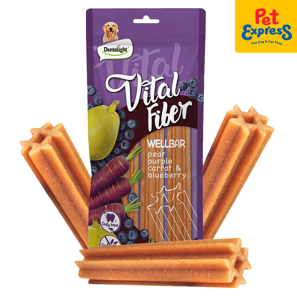 Dentalight Vital Fiber Grain Free Wellbar Stick Pear Purple Carrot Blueberry Dog Treats 3s 250g