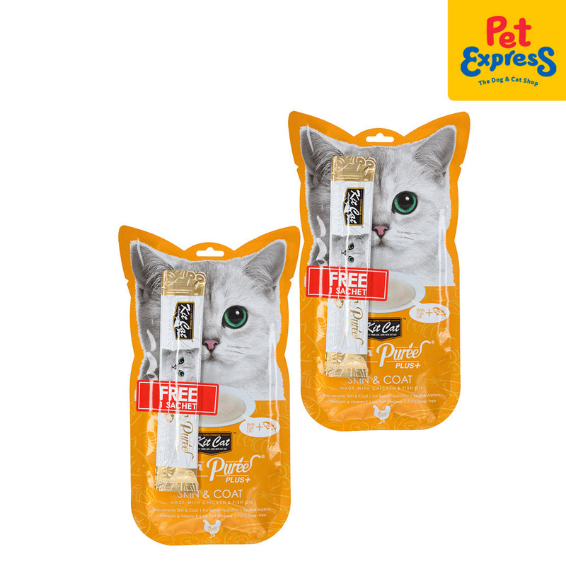 Kit Cat Purr Puree Plus Chicken Skin and Coat Care Cat Treats 15gx4 (2 packs)