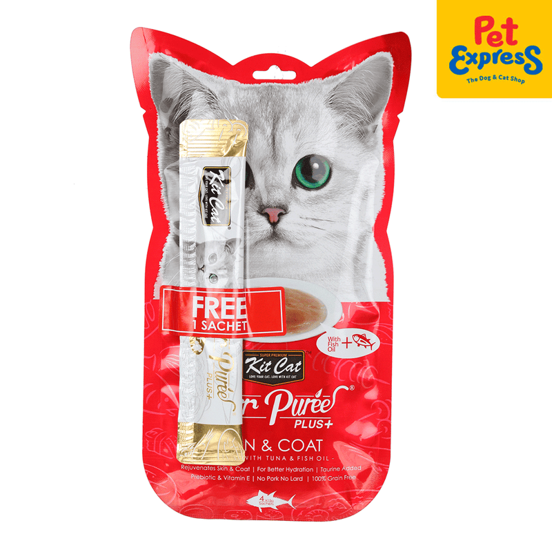 Kit Cat Purr Puree Plus Tuna Skin and Coat Care Cat Treats 15gx4 (2 packs)_front