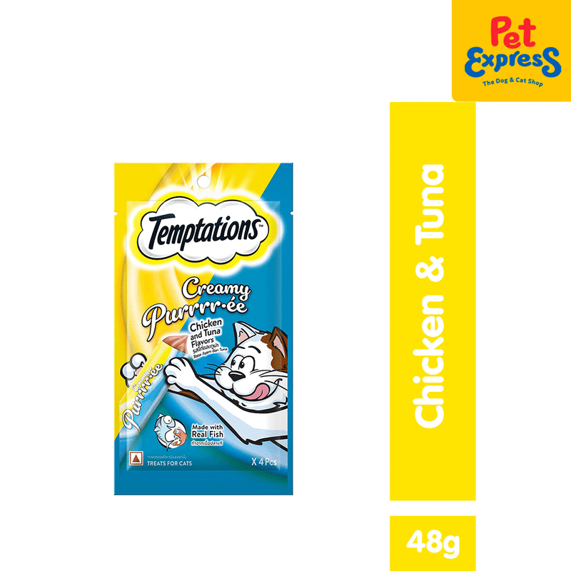 Temptations Creamy Puree Chicken and Tuna Cat Treats 48g