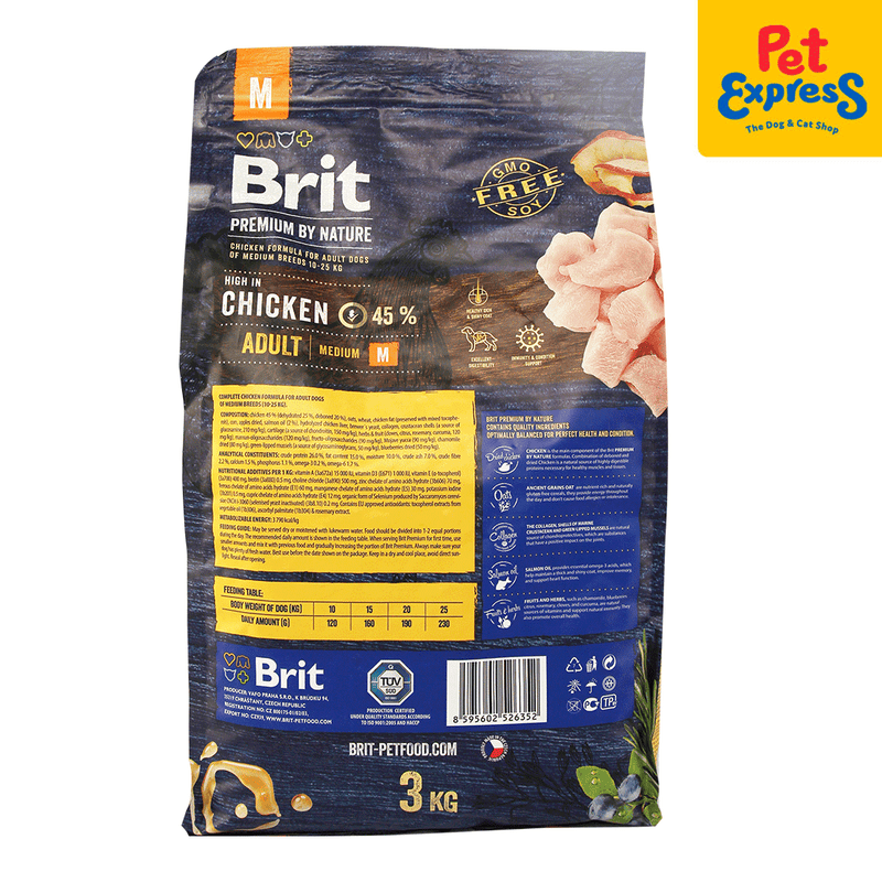 Brit Premium by Nature Adult Medium Breed Chicken Dry Dog Food 3kg_back