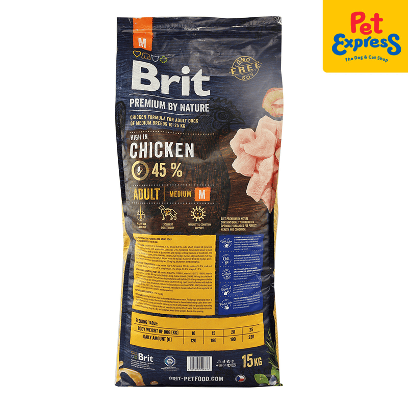 Brit Premium by Nature Adult Medium Breed Chicken Dry Dog Food 15kg_back